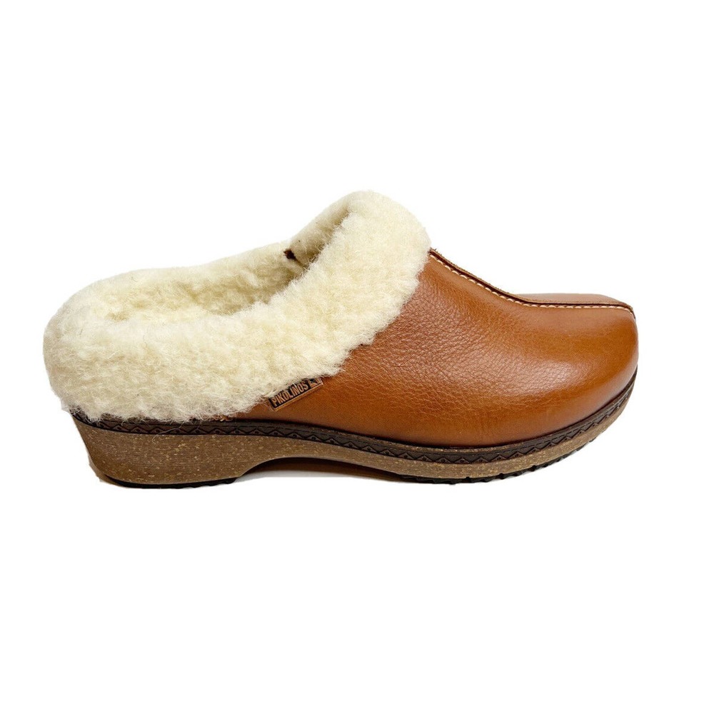 Pikolinos Granada Wow Leather Clogs Wool Lining Women's Size 7.5 Brandy